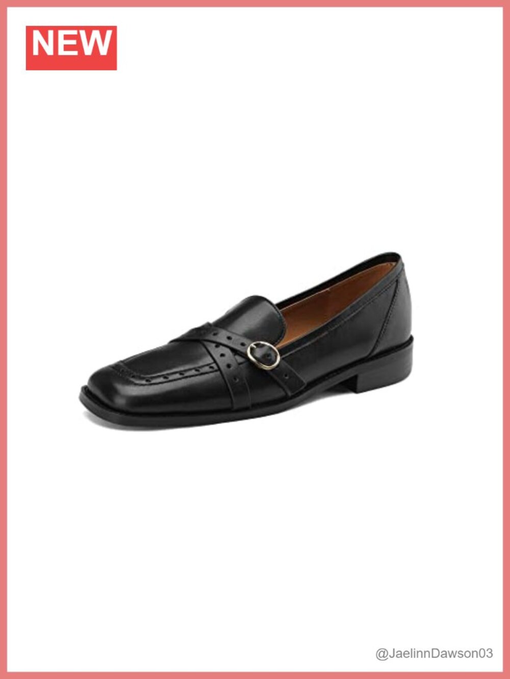 Handmade Women's Leather Square Toe Loafers Flats Block Heel Slip-On